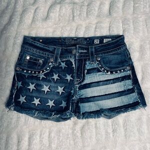 Miss Me Blue and White Star Stripe Denim Shorts